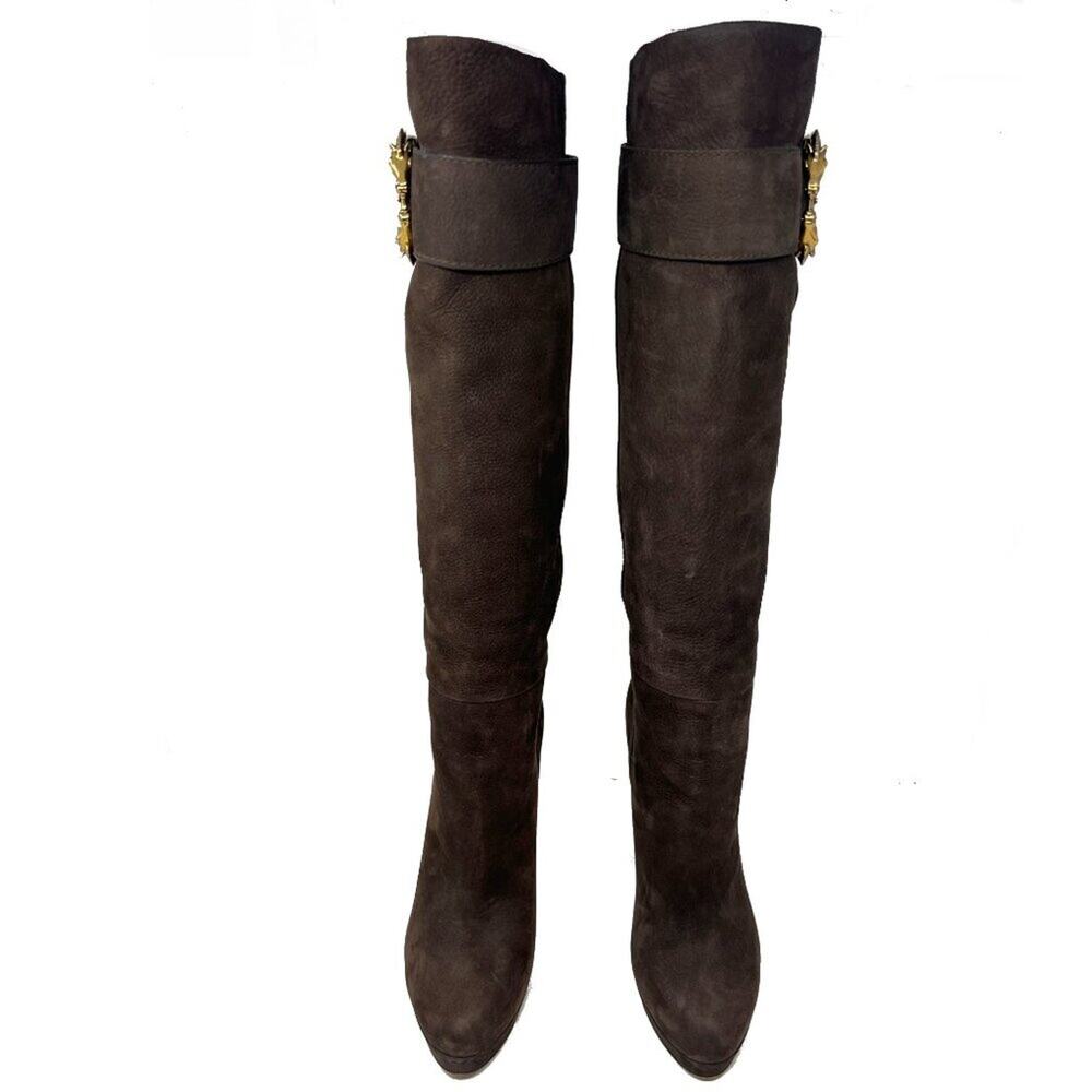 Gucci Brown Suede Tall Boots with Gold Horsebit‎ Hardware Buckle- 39.5 - Picture 2 of 9
